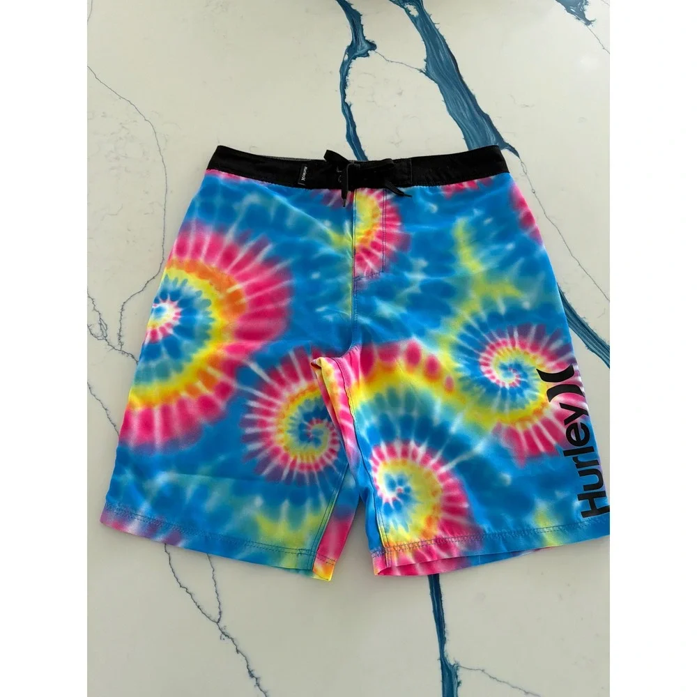 Hurley Boys Tie Dye Board Shorts Blue Pink Yellow Swim Trunks Size 12